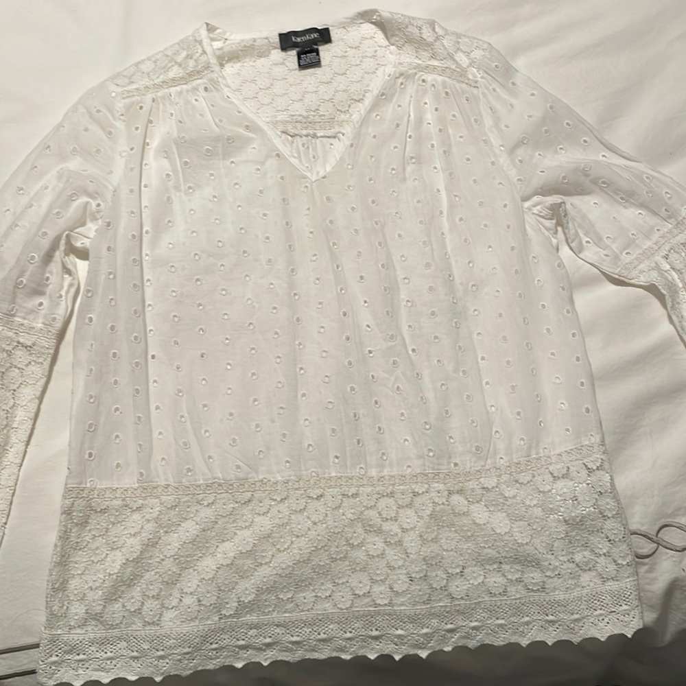 Karen Kane White Bell Sleeve Shirt